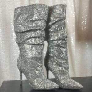 Jessica Simpson Silver Glitter Slouchy Knee Boots